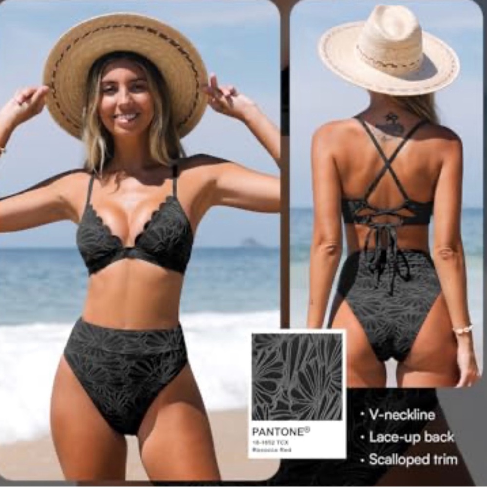 CUPSHE Bikini Set Suit High Waisted
Scalloped V Neck Two Pieces Swimsuit
Size S